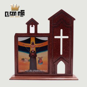 Ermida São Pio 21x20 cm MDF Acabamento Mogno