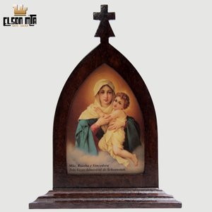 Peregrina Mãe Rainha 19x13,5 cm Madeira A...