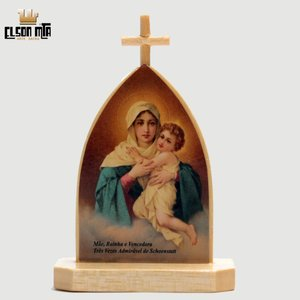 Peregrina Mãe Rainha 10x6,5 cm Madeira Ac...
