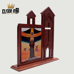 Ermida São Pio 21x20 cm MDF Acabamento Mogno