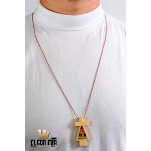 Gargantilha Cruz MTA 5x2,5 cm Madeira Ac ...